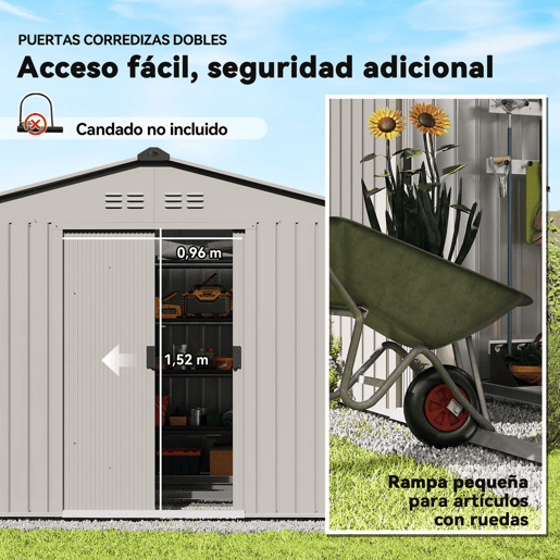 Outsunny Abrigo de Jardim Exterior 4,9 m² 277x195x192cm Abrigo e Jardim Metálico para Armazenamento de Ferramentas com Base Incluída (Chão não Incluído) e 4 Janelas Verde Escuro