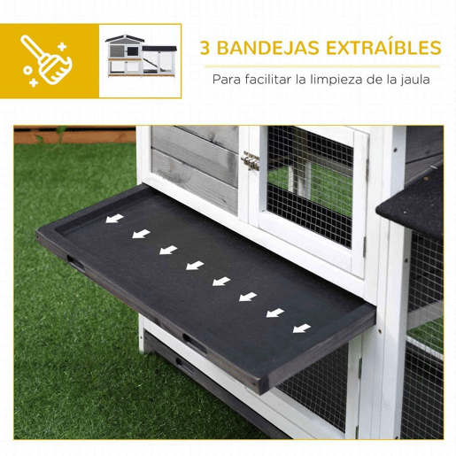 PawHut Coelheira de Madeira Exterior Gaiola para Coelhos de 2 Níveis com Teto Asfáltico 2 Cercados de Metal Bandeja Removível 3 Portas e Rampa 157,4x53x93,5 cm Cinza PawHut Coelheira de Madeira Exterior Gaiola para Coelhos de 2 Níveis com Teto Asfáltico 2 Cercados de Metal Bandeja Removível 3 Portas e Rampa 157,4x53x93,5 cm Cinza