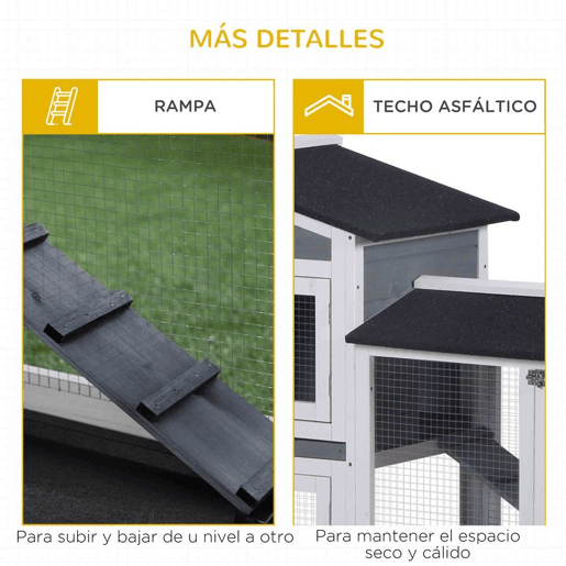 PawHut Coelheira de Madeira Exterior Gaiola para Coelhos de 2 Níveis com Teto Asfáltico 2 Cercados de Metal Bandeja Removível 3 Portas e Rampa 157,4x53x93,5 cm Cinza PawHut Coelheira de Madeira Exterior Gaiola para Coelhos de 2 Níveis com Teto Asfáltico 2 Cercados de Metal Bandeja Removível 3 Portas e Rampa 157,4x53x93,5 cm Cinza