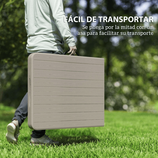 Outsunny Conjunto de Campismo Dobrável de 3 Peças Mesa Dobrável Campismo com Bancos Inclui 1 Mesa 180x74x74 cm e 2 Bancos 182x28x42 cm Efeito Madeira para Acampamentos Jardim Piquenique Marrom