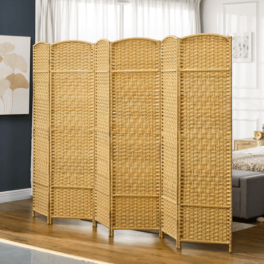 HOMCOM Biombo Dobrável de 6 Painéis Divisor de Ambientes 270x180 cm Ecrã de Privacidade de Polipropileno para Escritório Quarto Madeira