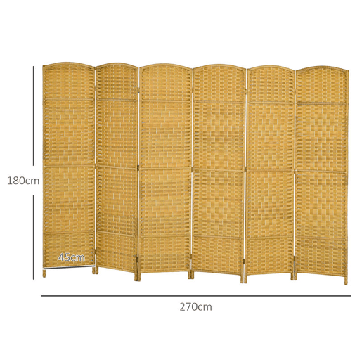 HOMCOM Biombo Dobrável de 6 Painéis Divisor de Ambientes 270x180 cm Ecrã de Privacidade de Polipropileno para Escritório Quarto Madeira