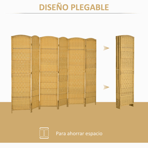 HOMCOM Biombo Dobrável de 6 Painéis Divisor de Ambientes 270x180 cm Ecrã de Privacidade de Polipropileno para Escritório Quarto Madeira
