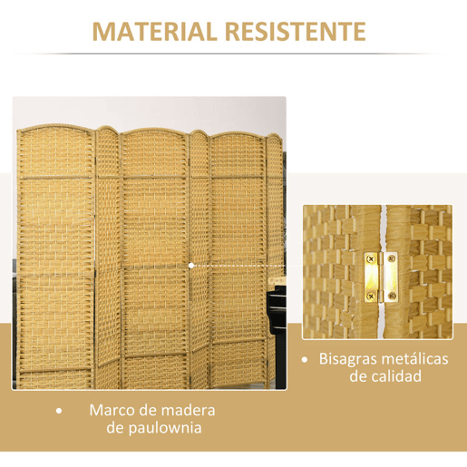 HOMCOM Biombo Dobrável de 6 Painéis Divisor de Ambientes 270x180 cm Ecrã de Privacidade de Polipropileno para Escritório Quarto Madeira