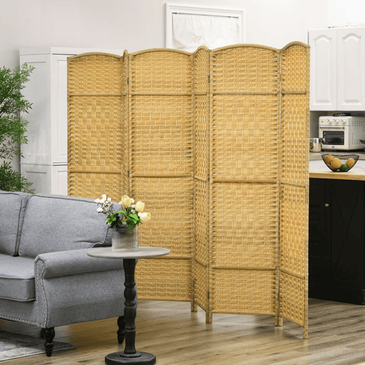 HOMCOM Biombo Dobrável de 6 Painéis Divisor de Ambientes 270x180 cm Ecrã de Privacidade de Polipropileno para Escritório Quarto Madeira