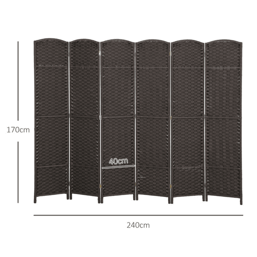 HOMCOM Biombo de 6 Painéis Separador de Ambientes Dobrável 240x1,6x170 cm Biombo Separador de Ambientes para Sala de Estar Dormitório Escritório Marrom