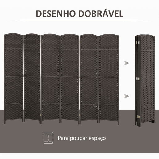 HOMCOM Biombo de 6 Painéis Separador de Ambientes Dobrável 240x1,6x170 cm Biombo Separador de Ambientes para Sala de Estar Dormitório Escritório Marrom
