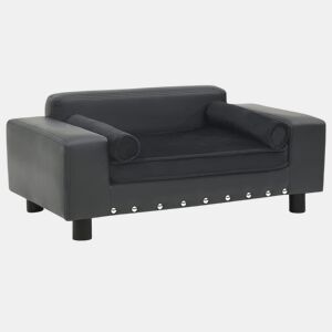 vidaXL Sofá p cães 81x43x31cm pelúcia e couro artificial cinza-escuro
