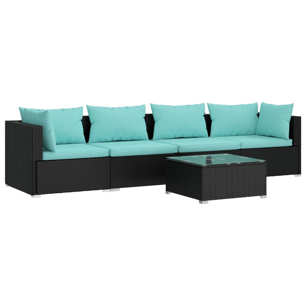 Set de muebles de jardín 5 pzas y cojines ratán sintético negro
