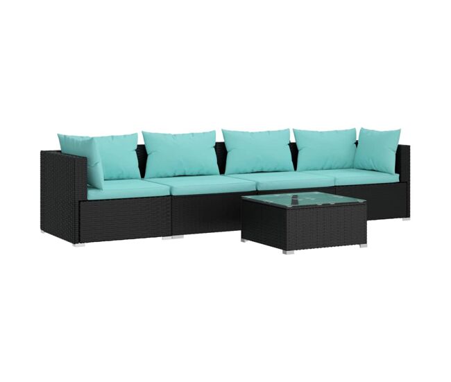 Set de muebles de jardín 5 pzas y cojines ratán sintético negro