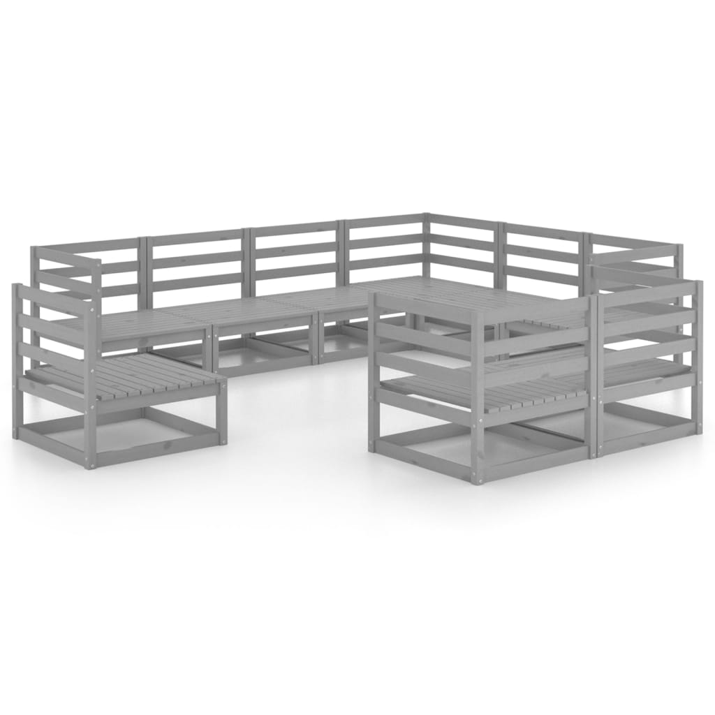 Muebles de jardín 9 piezas gris madera de pino maciza