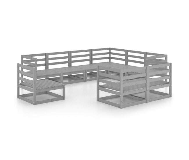 Muebles de jardín 9 piezas gris madera de pino maciza