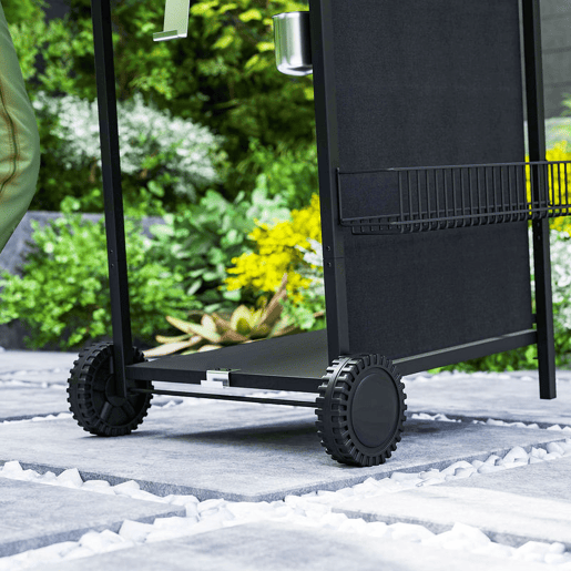 Outsunny Barbecue a Gás com 3+1 Queimadores 9,5 kW Barbecue Portátil com Termómetro Mesa Lateral Prateleira para Temperos Grelha Recolhedor de Gordura 2 Rodas para Jardim Exterior Campismo 108x54x97 cm Preto