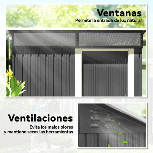 Outsunny Abrigo de Jardim 1,9m² 195x122x182 cm Abrigo de Exterior com Base Reforçada (Chão NÃO Incluído) Porta Corredera Janelas Abrigo de Ferramentas para Pátio Cinza Escuro