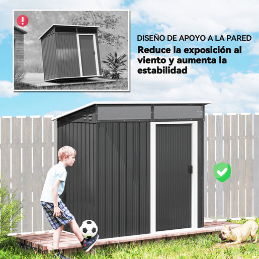 Outsunny Abrigo de Jardim 1,9m² 195x122x182 cm Abrigo de Exterior com Base Reforçada (Chão NÃO Incluído) Porta Corredera Janelas Abrigo de Ferramentas para Pátio Cinza Escuro