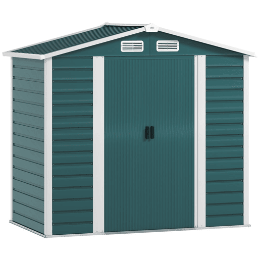 Outsunny Abrigo de Jardim Exterior 2,36m² 213x120x194 cm Abrigo de Exterior com Base Reforçada (Piso NÃO Incluído) Portas de Correr Duplas Fechadura Janelas Verde