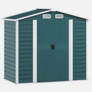 Outsunny Abrigo de Jardim Exterior 2,36m² 213x120x194 cm Abrigo de Exterior com Base Reforçada (Piso NÃO Incluído) Portas de Correr Duplas Fechadura Janelas Verde