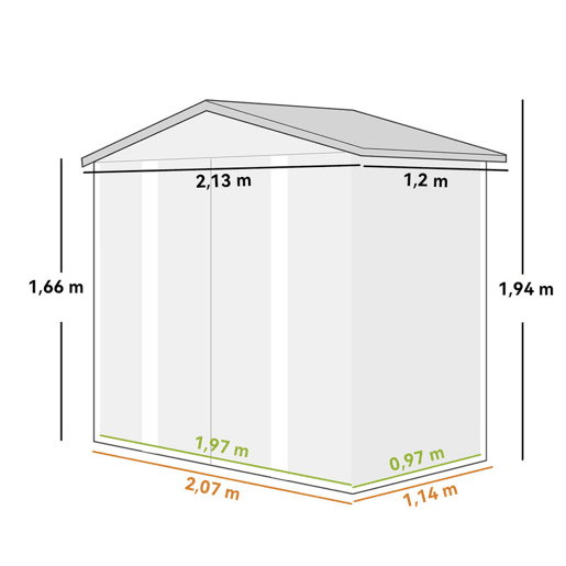 Outsunny Abrigo de Jardim Exterior 2,36m² 213x120x194 cm Abrigo de Exterior com Base Reforçada (Piso NÃO Incluído) Portas de Correr Duplas Fechadura Janelas Verde