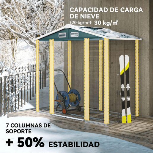 Outsunny Abrigo de Jardim Exterior 2,36m² 213x120x194 cm Abrigo de Exterior com Base Reforçada (Piso NÃO Incluído) Portas de Correr Duplas Fechadura Janelas Verde