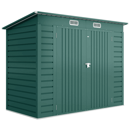 Outsunny Abrigo de Jardim 2,7m² 249x121x183 cm Abrigo de Exterior com Porta Dupla 2 Ventilaç4oes e Trava Abrigo para Pátio Verde