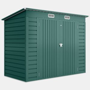 Outsunny Abrigo de Jardim 2,7m² 249x121x183 cm Abrigo de Exterior com Porta Dupla 2 Ventilaç4oes e Trava Abrigo para Pátio Verde