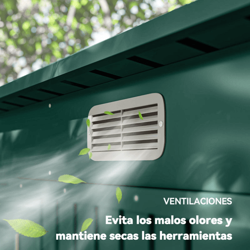 Outsunny Abrigo de Jardim 2,7m² 249x121x183 cm Abrigo de Exterior com Porta Dupla 2 Ventilaç4oes e Trava Abrigo para Pátio Verde