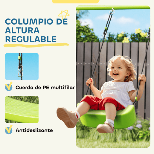 AIYAPLAY Baloiço para Crianças de +3 Anos 3 em 1 Baloiço para Jardim Exterior com Baloiço Anéis de Ginástica e Tenda Estrutura Metálica Verde