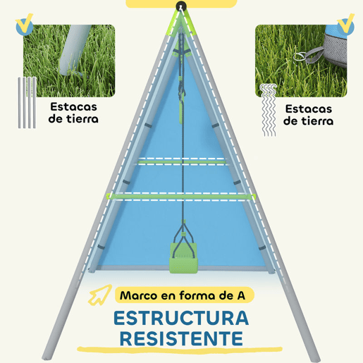 AIYAPLAY Baloiço para Crianças de +3 Anos 3 em 1 Baloiço para Jardim Exterior com Baloiço Anéis de Ginástica e Tenda Estrutura Metálica Verde