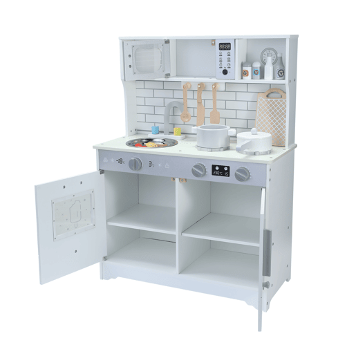 Cozinha Infantil Multifuncional 5 em 1 - ORYXEARTH - 69x20x40.5cm - Madeira - Blanco Cassé - Mezclado