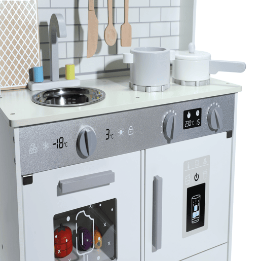 Cozinha Infantil Multifuncional 5 em 1 - ORYXEARTH - 69x20x40.5cm - Madeira - Blanco Cassé - Mezclado