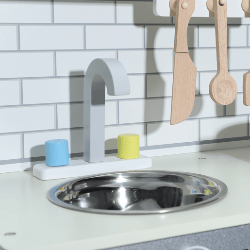 Cozinha Infantil Multifuncional 5 em 1 - ORYXEARTH - 69x20x40.5cm - Madeira - Blanco Cassé - Mezclado