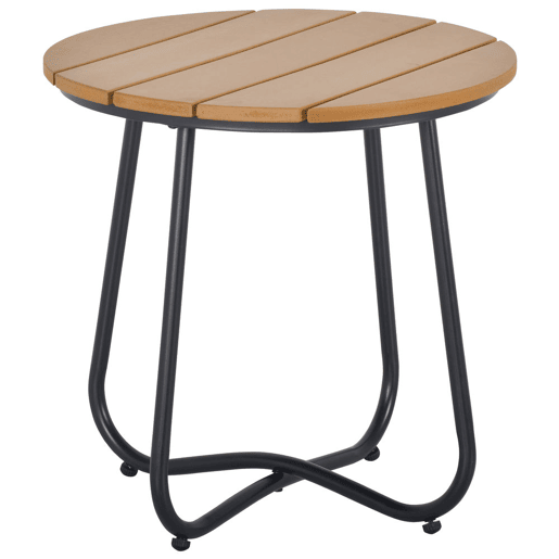 Outsunny Mesa Auxiliar Redonda Mesa de Jardim com Desenho em Ripas e Pés Ajustáveis Mesa para Exterior Varanda Pátio Ø49x48 cm Madeira e Preto