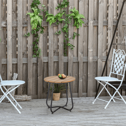Outsunny Mesa Auxiliar Redonda Mesa de Jardim com Desenho em Ripas e Pés Ajustáveis Mesa para Exterior Varanda Pátio Ø49x48 cm Madeira e Preto