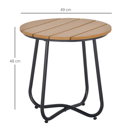 Outsunny Mesa Auxiliar Redonda Mesa de Jardim com Desenho em Ripas e Pés Ajustáveis Mesa para Exterior Varanda Pátio Ø49x48 cm Madeira e Preto