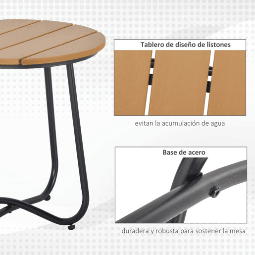 Outsunny Mesa Auxiliar Redonda Mesa de Jardim com Desenho em Ripas e Pés Ajustáveis Mesa para Exterior Varanda Pátio Ø49x48 cm Madeira e Preto