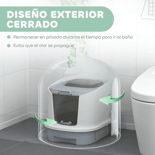 PawHut Caixa de Areia para Gatos Fechada Caixa de Areia para Gatos com Entrada Frontal Saída Superior Tampa Amovível Bandeja e Pá 40,5x52,5x42,5 cm Branco e Cinza