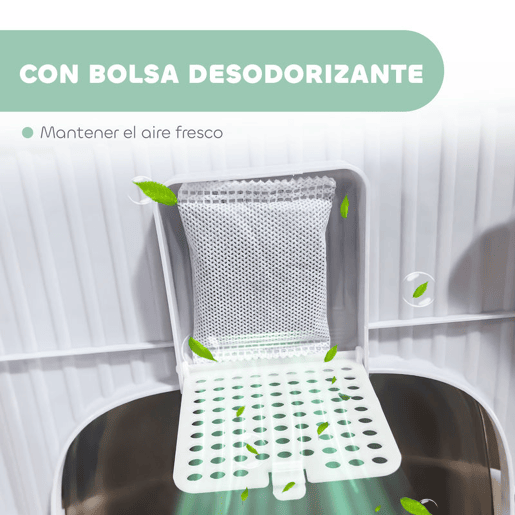 PawHut Caixa de Areia para Gatos Fechada Caixa de Areia para Gatos com Entrada Frontal Saída Superior Tampa Amovível Bandeja e Pá 40,5x52,5x42,5 cm Branco e Cinza