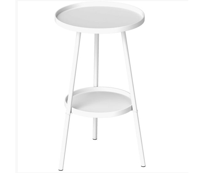 Outsunny mesa de jardín redonda de 2 niveles mesa de terraza exterior ø32x51 cm con bandeja inferior y estructura de metal para exterior e interior blanco
