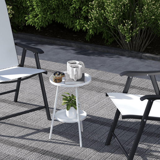 Outsunny Mesa de Jardim Redonda de 2 Níveis Mesa de Exterior Ø32x51 cm com Bandeja Inferior e Estrutura de Metal Mesa para Exterior e Interior Branco