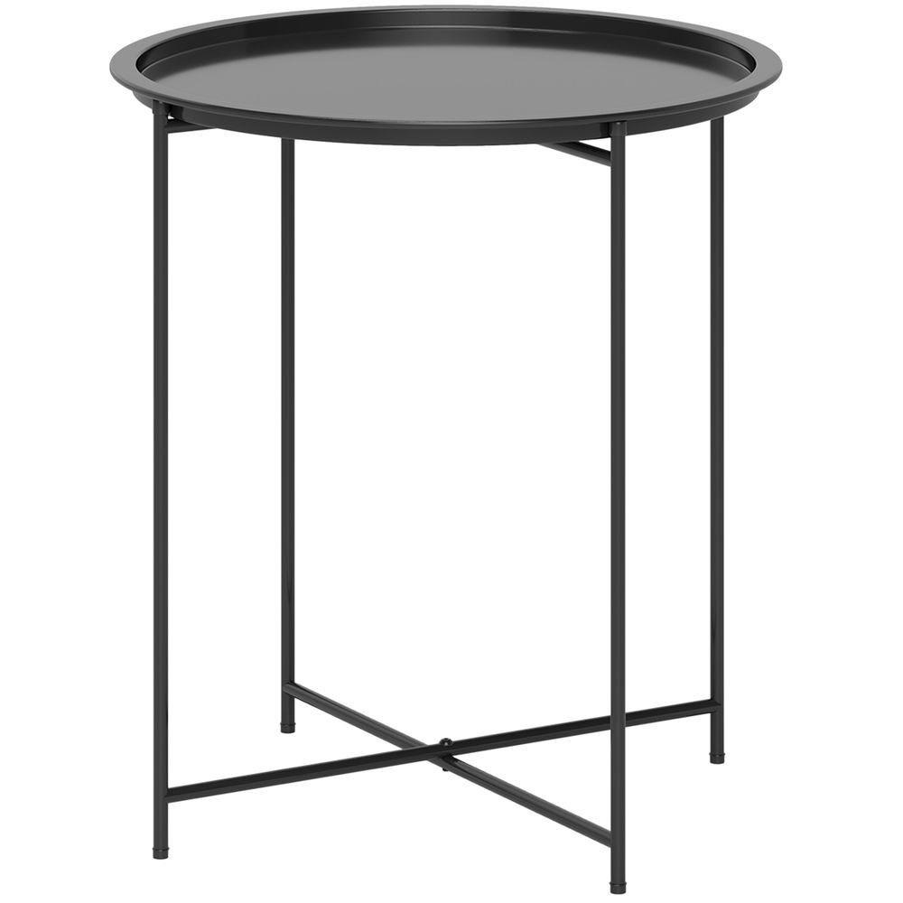Outsunny mesa auxiliar redonda mesa de jardín exterior con bandeja extraíble patas plegables mesa para exterior terraza patio ø46x50 cm negro