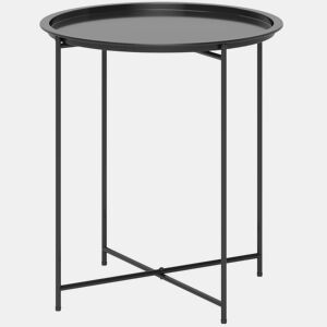 Outsunny Mesa Auxiliar Redonda Mesa de Jardim com Bandeja Amovível Pés Dobráveis Mesa para Exterior Pátio Ø46x50 cm Preto