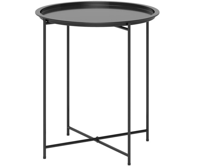 Outsunny mesa auxiliar redonda mesa de jardín exterior con bandeja extraíble patas plegables mesa para exterior terraza patio ø46x50 cm negro
