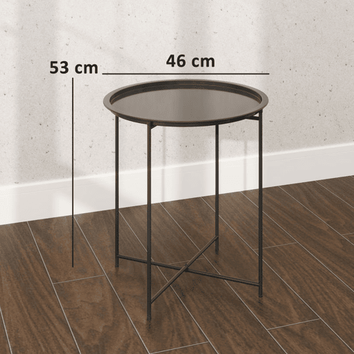 Outsunny Mesa Auxiliar Redonda Mesa de Jardim com Bandeja Amovível Pés Dobráveis Mesa para Exterior Pátio Ø46x50 cm Preto