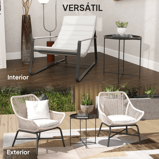 Outsunny Mesa Auxiliar Redonda Mesa de Jardim com Bandeja Amovível Pés Dobráveis Mesa para Exterior Pátio Ø46x50 cm Preto