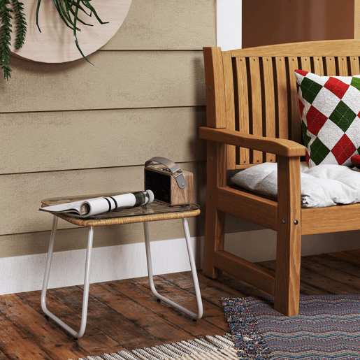Outsunny Mesa de Jardim de Vime Sintético Mesa para Exterior com Bancada de Vidro Temperado e Pés Ajustáveis Mesa Auxiliar para Pátio Varanda 50x50x44 cm Madeira e Branca