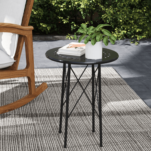 Outsunny Mesa de Jardim Redonda Mesa de Varanda Ø40x50 cm com Pés Ajustáveis e Estrutura em Forma de X Mesa para Exterior e Interior Preto