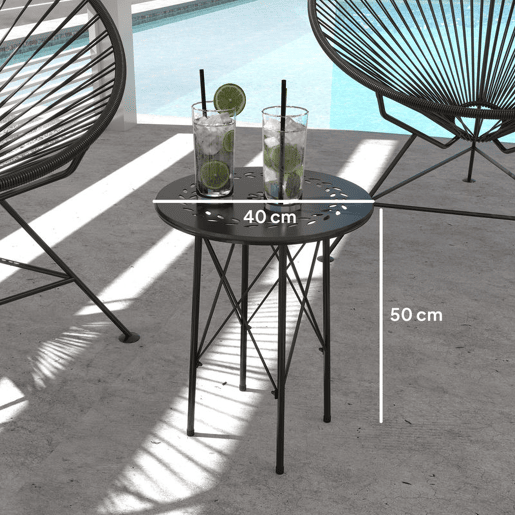 Outsunny Mesa de Jardim Redonda Mesa de Varanda Ø40x50 cm com Pés Ajustáveis e Estrutura em Forma de X Mesa para Exterior e Interior Preto
