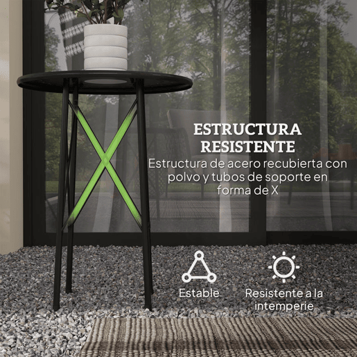 Outsunny Mesa de Jardim Redonda Mesa de Varanda Ø40x50 cm com Pés Ajustáveis e Estrutura em Forma de X Mesa para Exterior e Interior Preto