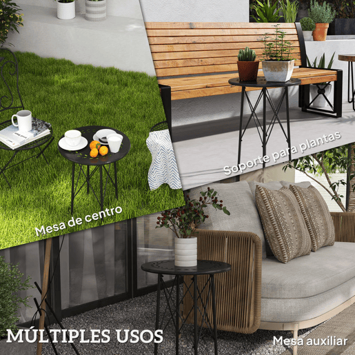 Outsunny Mesa de Jardim Redonda Mesa de Varanda Ø40x50 cm com Pés Ajustáveis e Estrutura em Forma de X Mesa para Exterior e Interior Preto