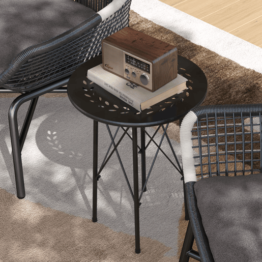 Outsunny Mesa de Jardim Redonda Mesa de Varanda Ø40x50 cm com Pés Ajustáveis e Estrutura em Forma de X Mesa para Exterior e Interior Preto